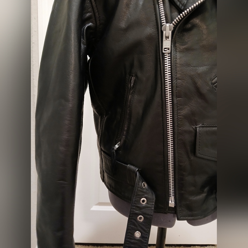 Unik Black‎ Leather Motorcycle Style Jacket - Picture 5 of 13